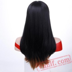 Short Black Wigs Women Flat Bangs Brown Straight Bob Wig Hair