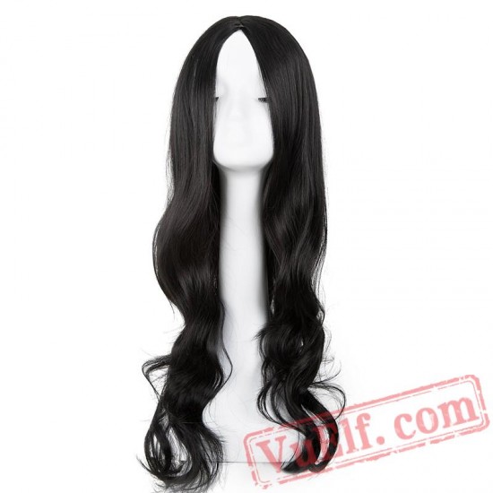 Black Wig Long Curly Middle line Hair Cosplay Women