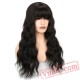 Long Wavy Wigs Black Women Hair Grey Brown Bangs Wig