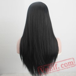 Long Black Wigs Part Straight Natural Hair