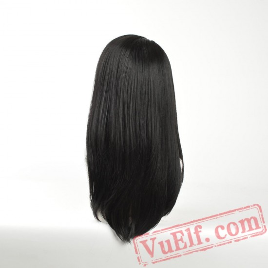 Long Bangs Women Black Wig Long Straight Hair Natural Wig Cosplay