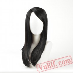 Long Bangs Women Black Wig Long Straight Hair Natural Wig Cosplay