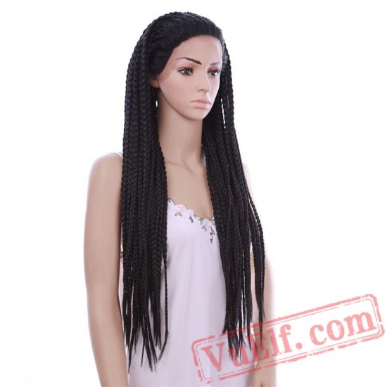 Beauty Long Black Wig Box Braided Lace Front Wigs Women