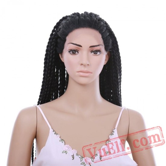 Beauty Long Black Wig Box Braided Lace Front Wigs Women