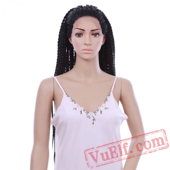 Beauty Long Black Wig Box Braided Lace Front Wigs Women