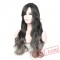 women mix gray black wig grey hair long wavy wigs bangs