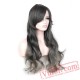 women mix gray black wig grey hair long wavy wigs bangs