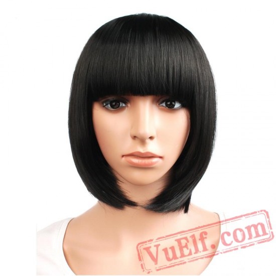 Beauty Short Straight Hair Black Brown White Blonde Cosplay Bob