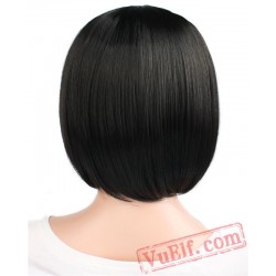 Beauty Short Straight Hair Black Brown White Blonde Cosplay Bob Wig Bangs Women