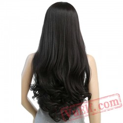 Long Loose Wave Wigs Women Black Light Dark Brown Hair Cosplay