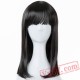 Hair Medium Wavy Black Wigs Flat Bangs