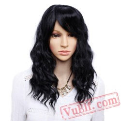 Black Bangs Natural Wave Wigs Women Black mix Brown Wig long Bob Hair wigs