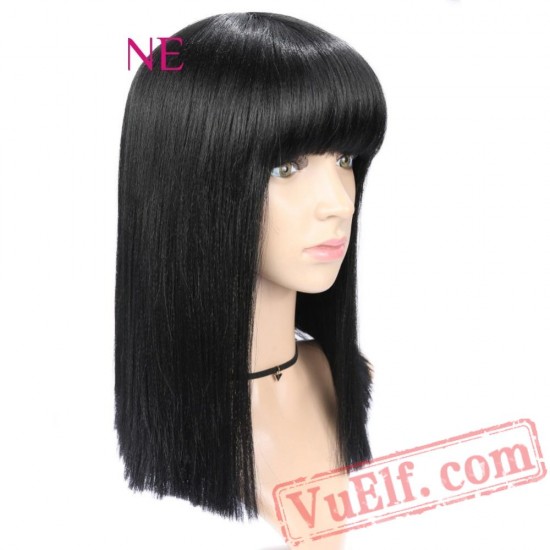 Straight Wigs Women Black Wig Bangs Natural Hair