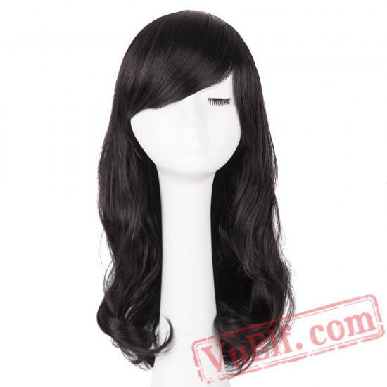 Black Wig Medium Wavy Hair Cosplay Party Women