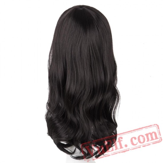 Black Wig Medium Wavy Hair Cosplay Party Women