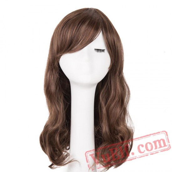 Black Wig Medium Wavy Hair Cosplay Party Women