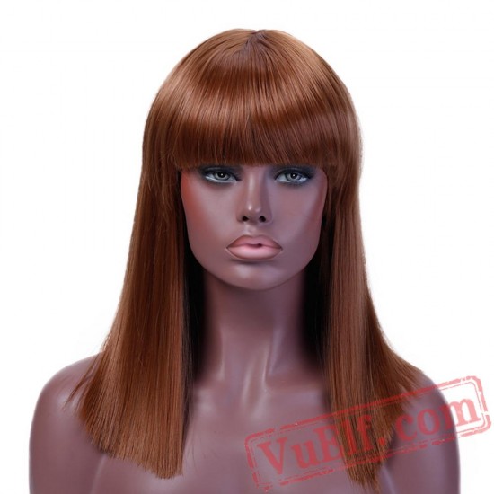 Short Straight Black Wigs Women Hair Natural Brown Cosplay Party