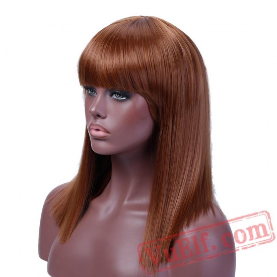 Short Straight Black Wigs Women Hair Natural Brown Cosplay Party