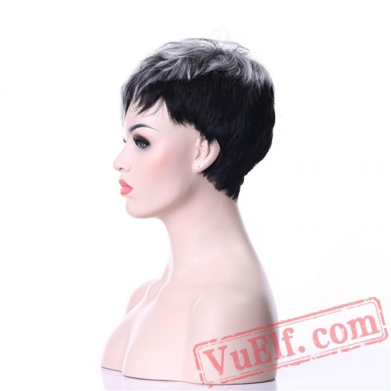 Gray Black Wig Short Curly Hair Wigs