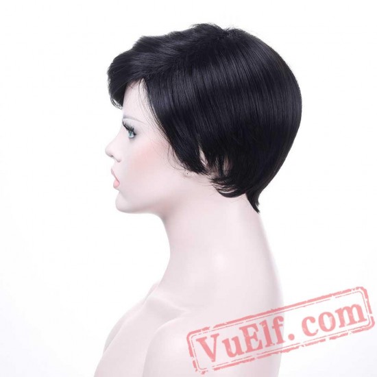 Fashion Short Black Wig Women Pixie Cut Hair Wig