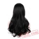 curly long hair women wigs bangs dark brown black wig