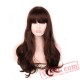 curly long hair women wigs bangs dark brown black wig
