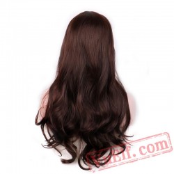 curly long hair women wigs bangs dark brown black wig