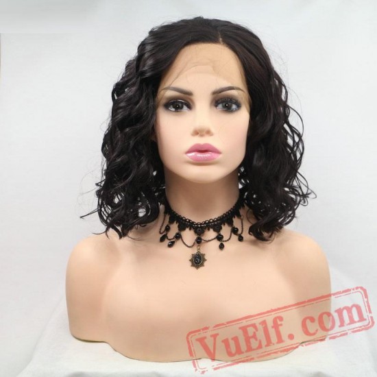 Black Wave Short Bob Natural Lace Front Wig Party White Women