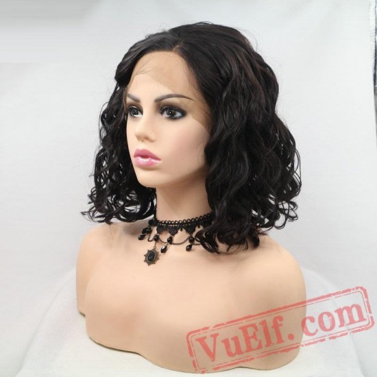 Black Wave Short Bob Natural Lace Front Wig Party White Women