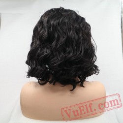 Black Wave Short Bob Natural Lace Front Wig Party White Women