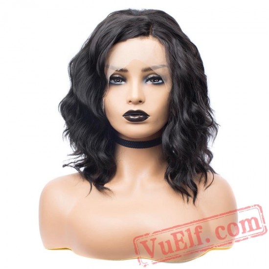 Short Bob Black Wig Hair Lace Front Wigs Women Deep Wave