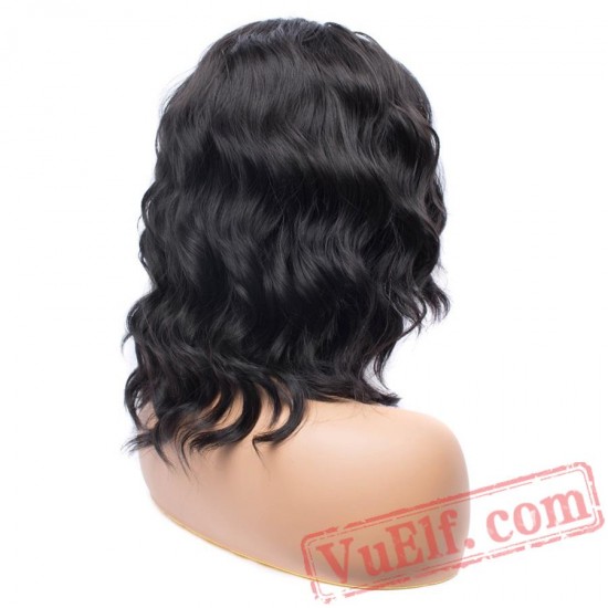Short Bob Black Wig Hair Lace Front Wigs Women Deep Wave