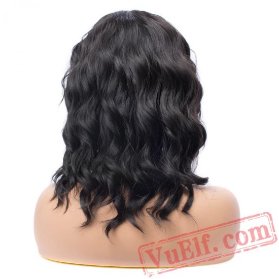 Short Bob Black Wig Hair Lace Front Wigs Women Deep Wave