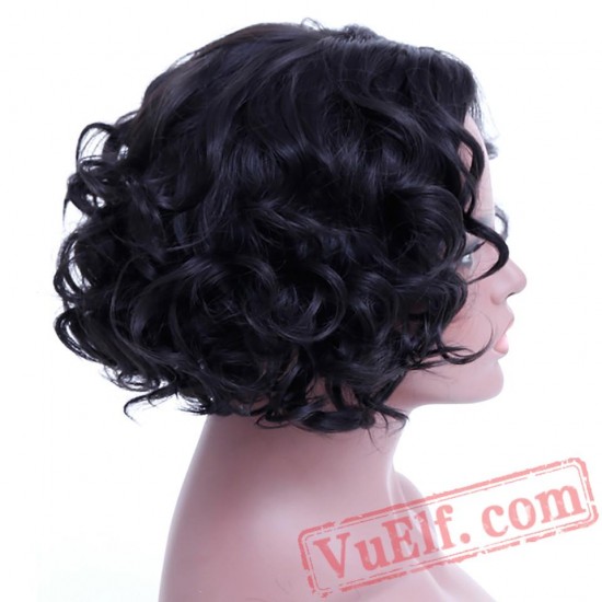 Short Wavy Curly Bob Cosplay Black Wigs Women Arican American