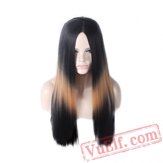 blonde/red/grey black long wig straight hair cosplay women wigs party