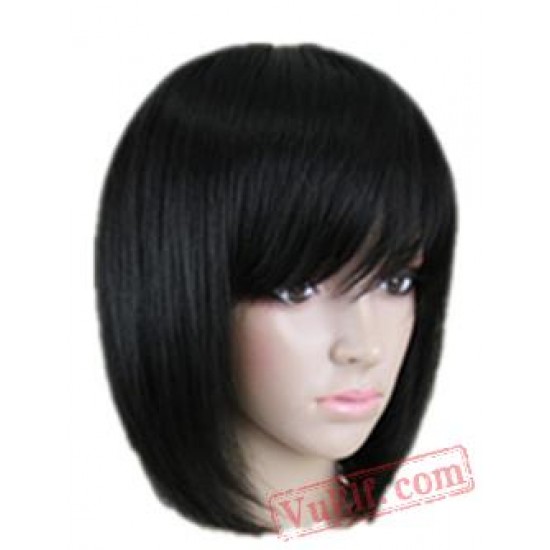 Black Wavy Hair Student Bob Peruca Pelucas Cos-play Short