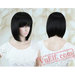 Black Wavy Hair Student Bob Peruca Pelucas Cos-play Short