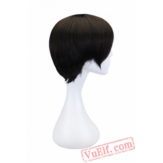 Men Boy Short Straight Cosplay Men Party Black Hair Wigs