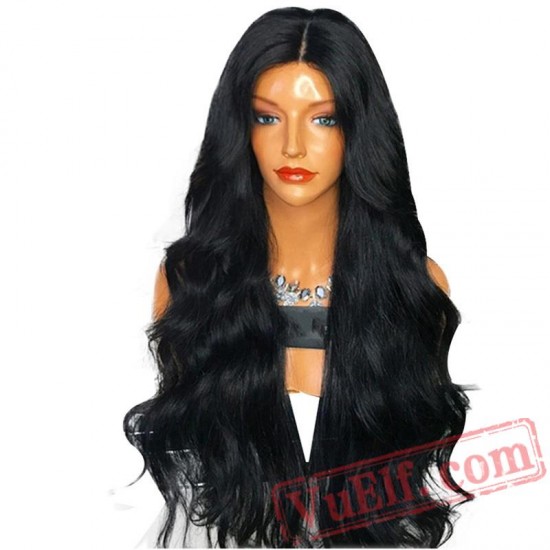 Brazilain Peruca Black Full Hair Wigs Long Wave Lace Front Wig