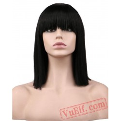 Women Short Neat Bang Bob Straight Cosplay Wig Party Black