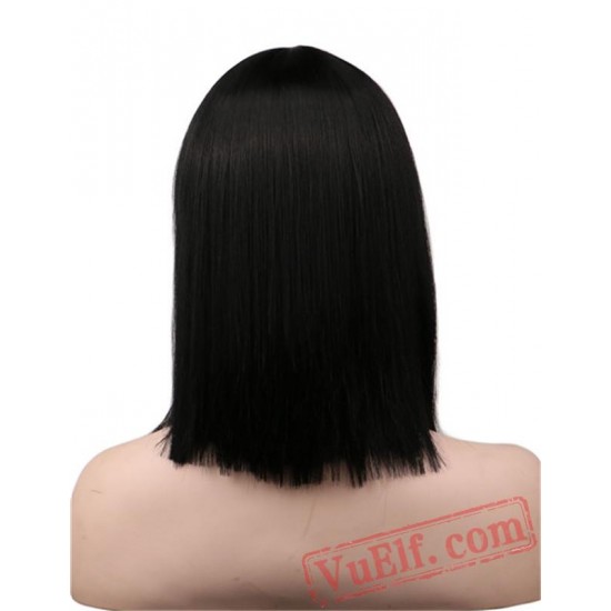 Women Short Neat Bang Bob Straight Cosplay Wig Party Black