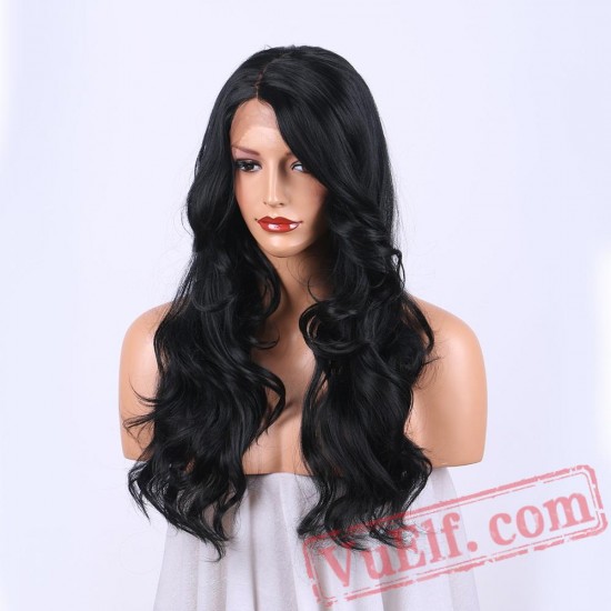 Black Long Wavy Wigs Women Lace Wigs Capless Hair