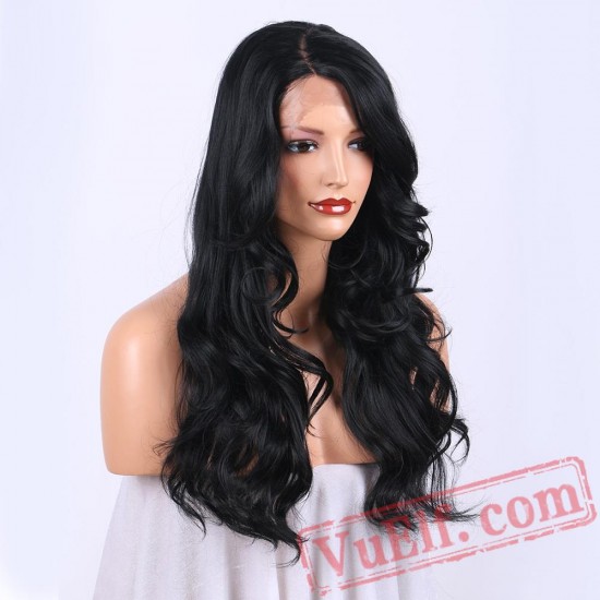 Black Long Wavy Wigs Women Lace Wigs Capless Hair