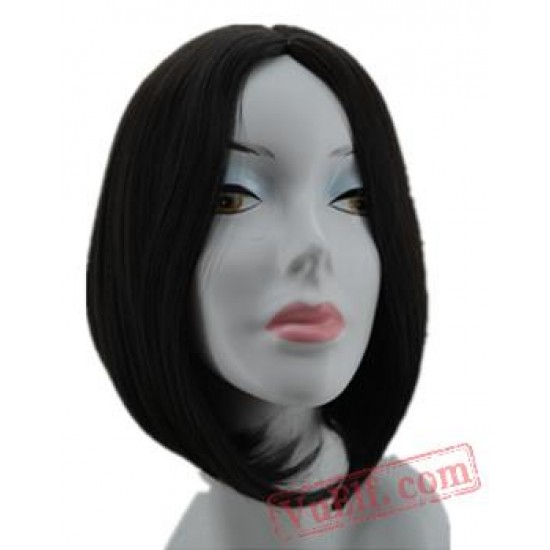 Black Wig Cosplay Mocha Hair Lineout Bangs Short Wavy