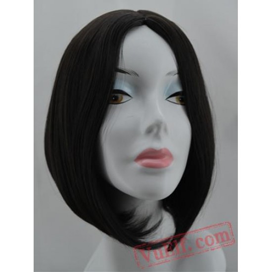 Black Wig Cosplay Mocha Hair Lineout Bangs Short Wavy