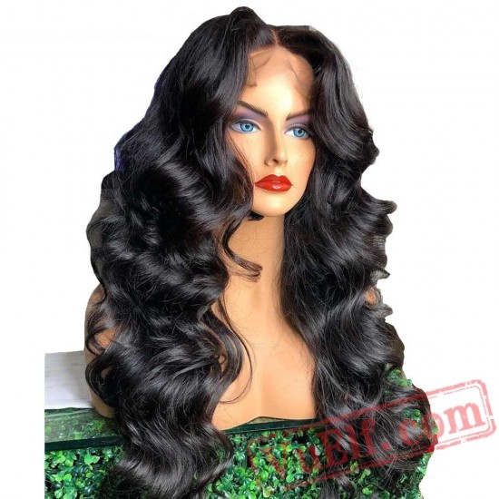 Lace Front Human Hair Wigs Black Women Loose