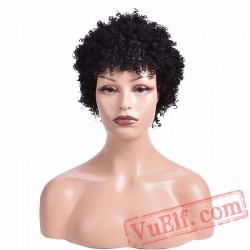 Short Bangs Curly Black Wigs Women Afro African American Hair