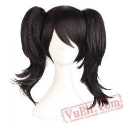 Beauty short curly hair black two ponytail Nautral Cosplay wig