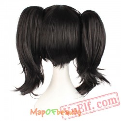 Beauty short curly hair black two ponytail Nautral Cosplay wig