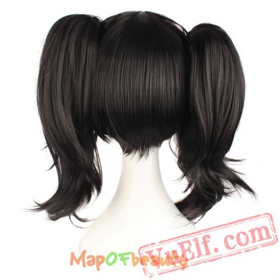 Beauty short curly hair black two ponytail Nautral Cosplay wig